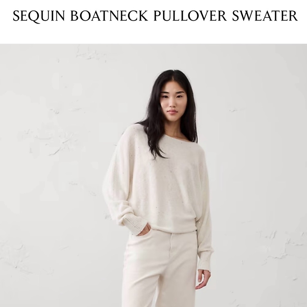 Banana Republic Sequin Boatneck Pullover Sweater - Cream